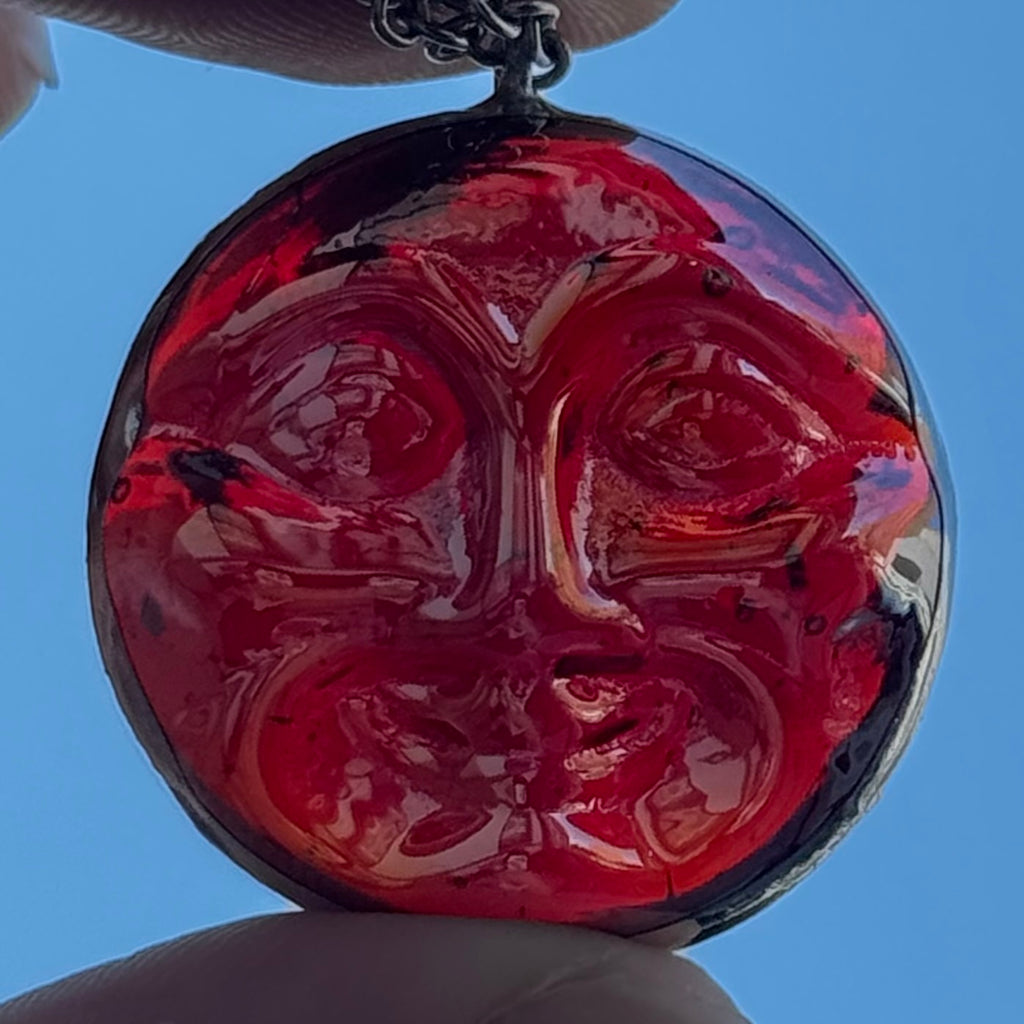 Moon Face Jewel Necklace - Red Iridescent (B)