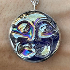 Moon Face Jewel Necklace - Blue Iridescent