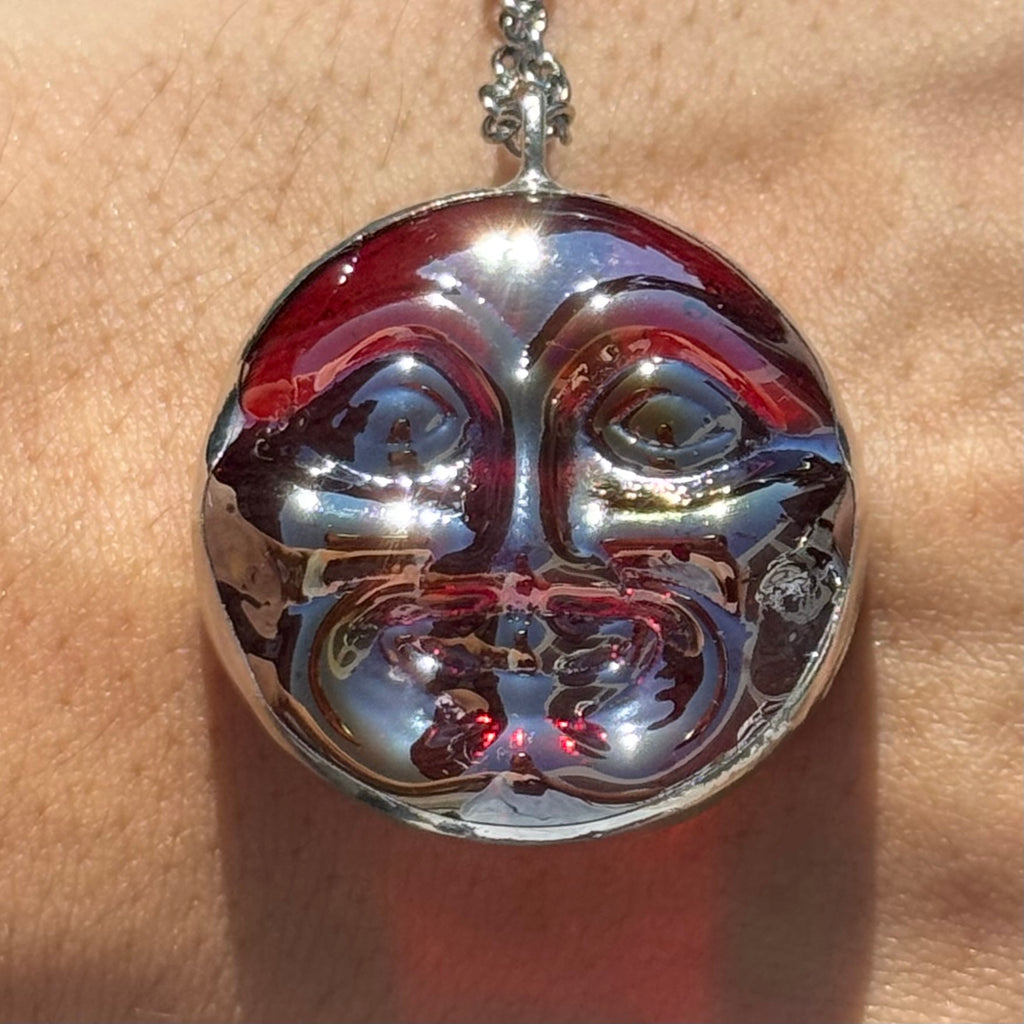 Moon Face Jewel Necklace - Red Iridescent (B)