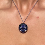 Moon Face Jewel Necklace - Blue Iridescent
