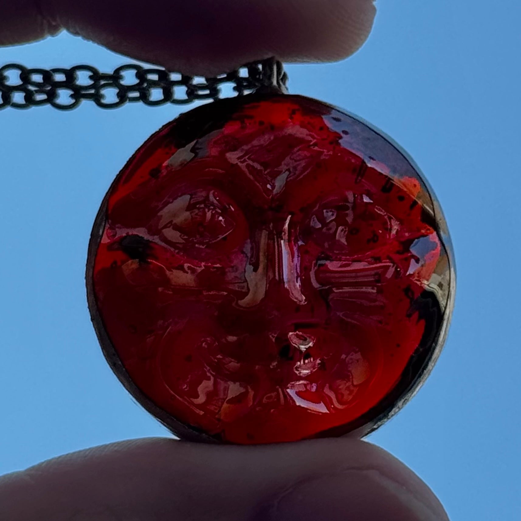 Moon Face Jewel Necklace - Red Iridescent (A)