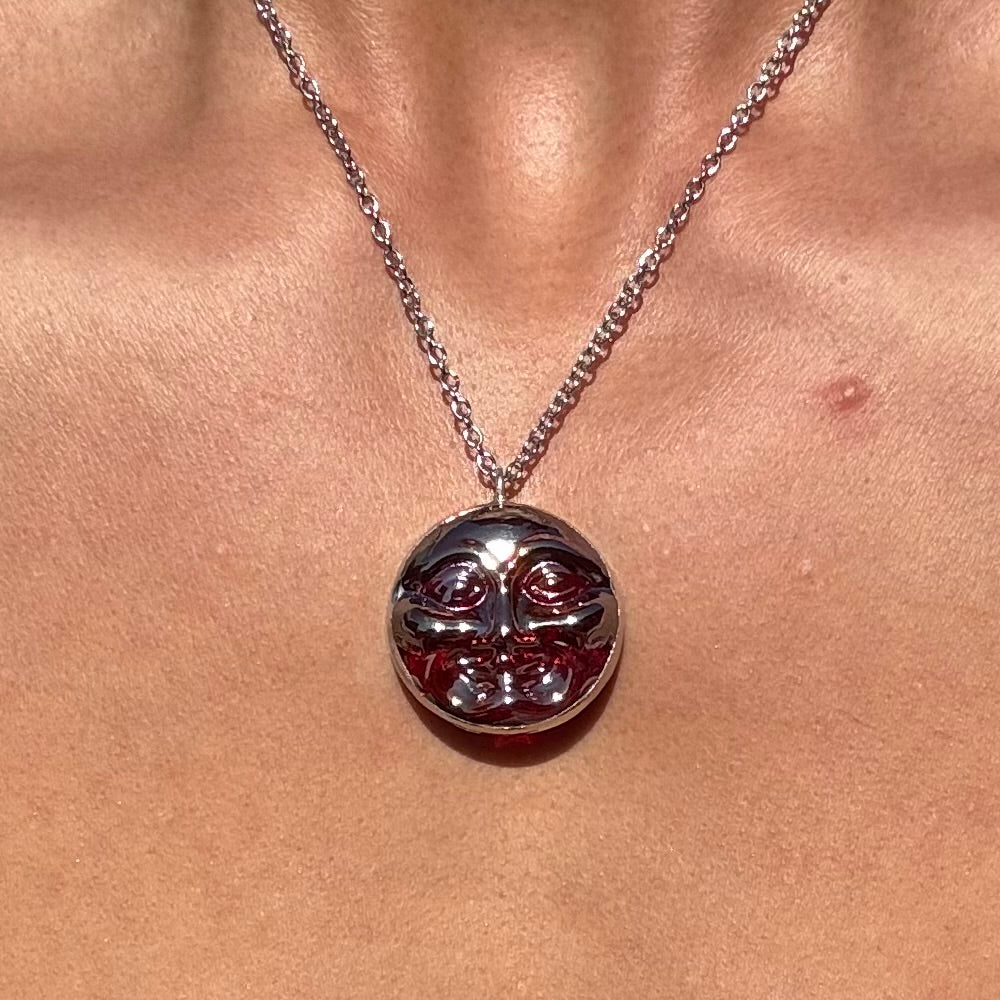 Moon Face Jewel Necklace - Red Iridescent (B)