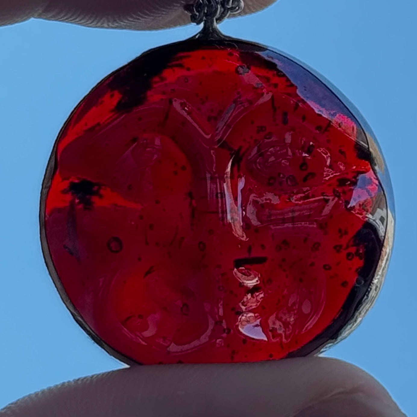 Moon Face Jewel Necklace - Red