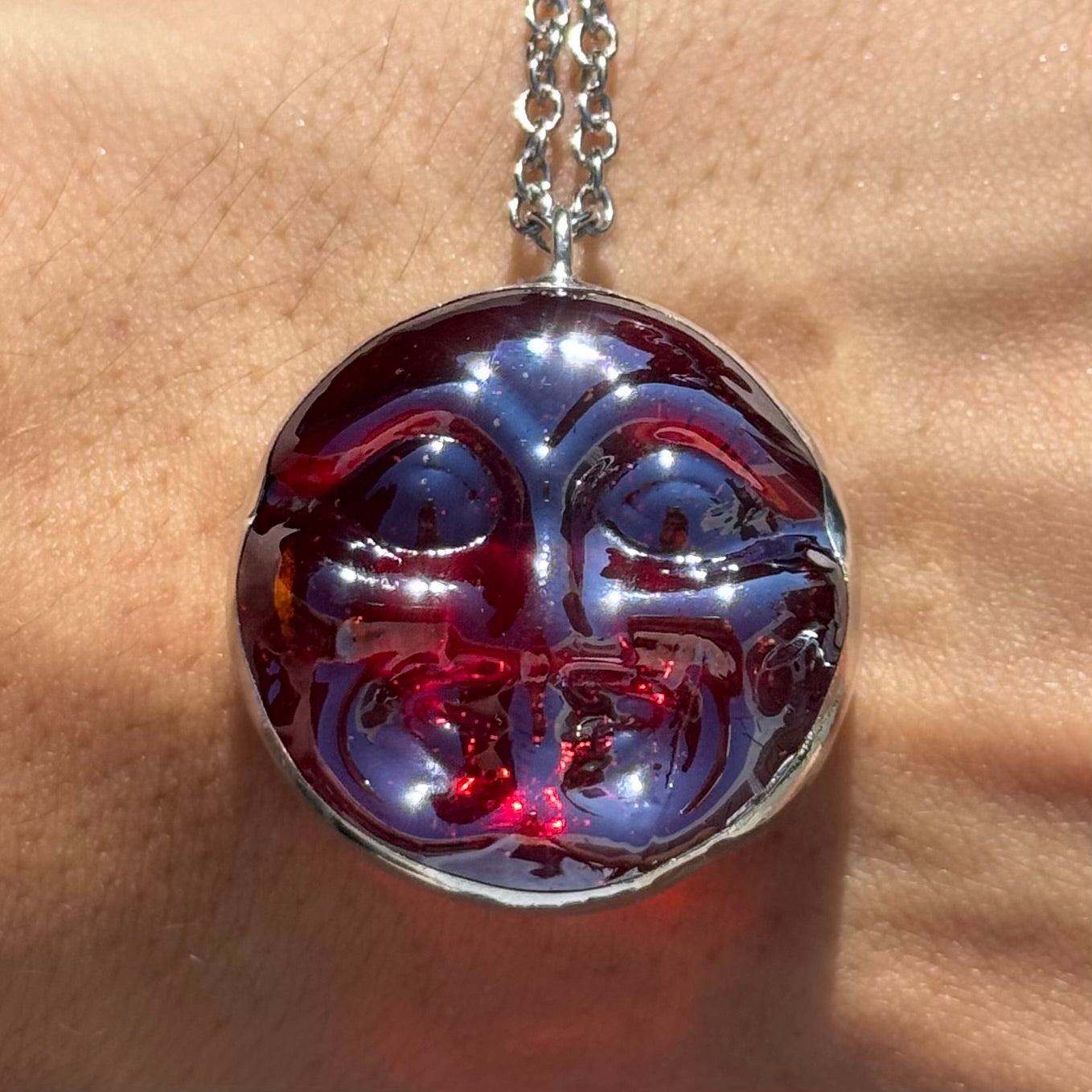 Moon Face Jewel Necklace - Red