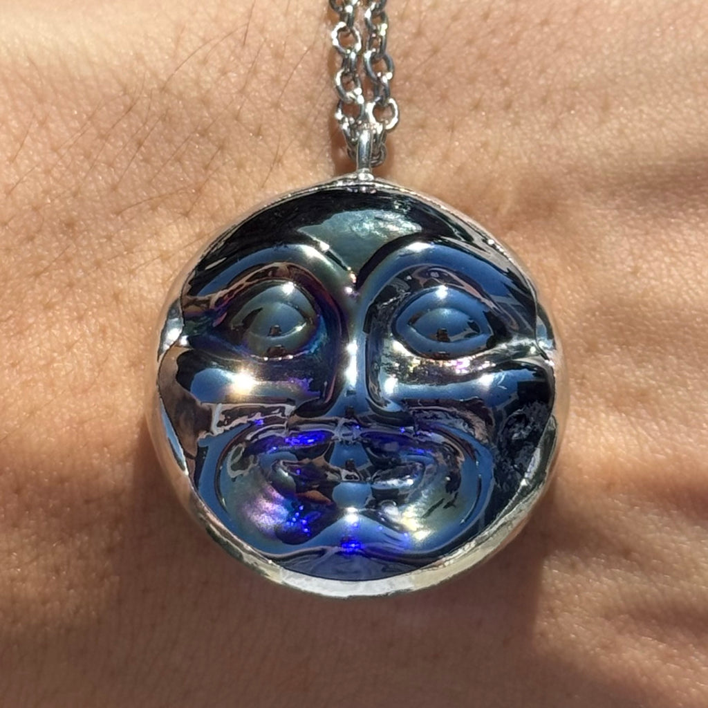 Moon Face Jewel Necklace - Blue Iridescent