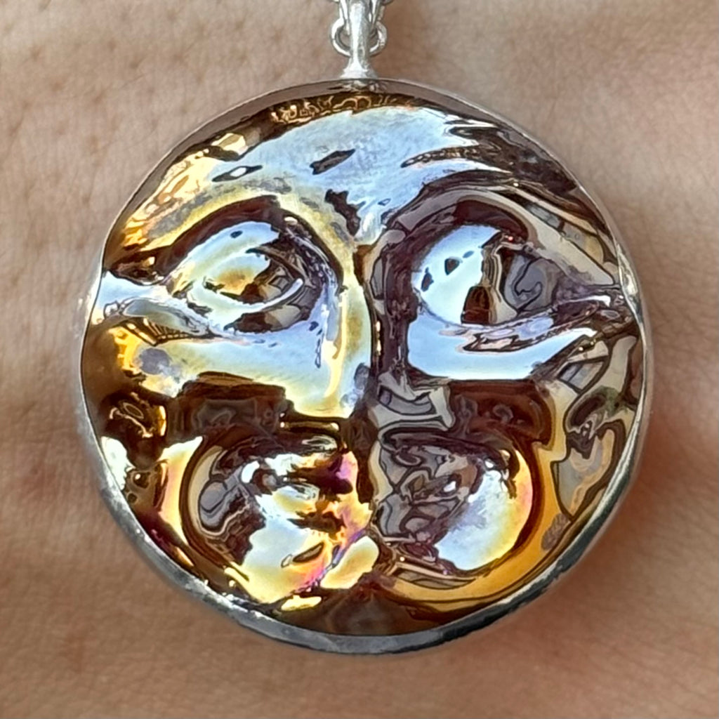 Moon Face Jewel Necklace - Red Iridescent (A)