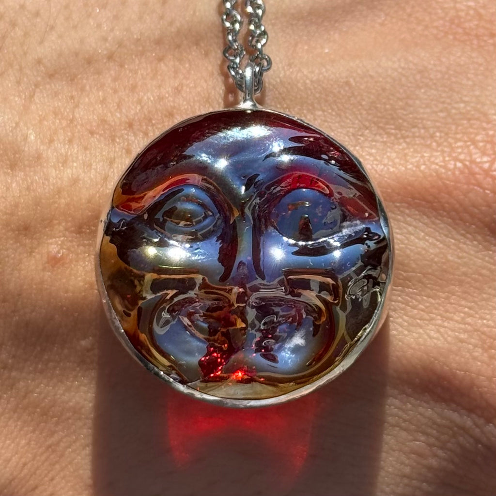 Moon Face Jewel Necklace - Red Iridescent (A)