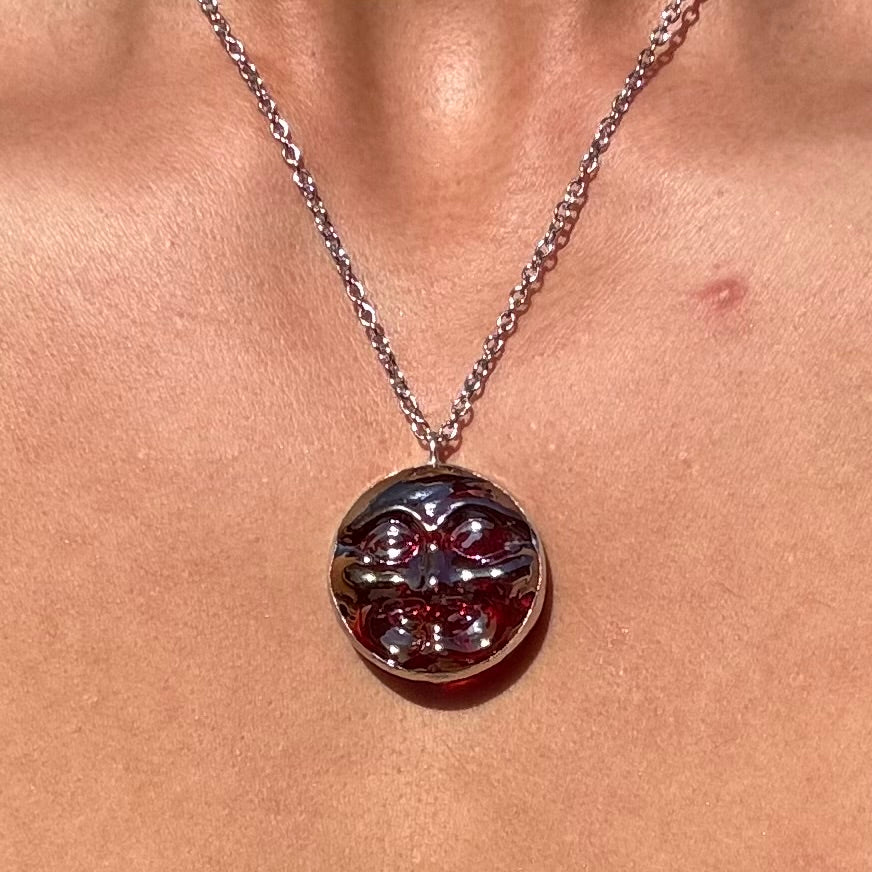 Moon Face Jewel Necklace - Red Iridescent (A)
